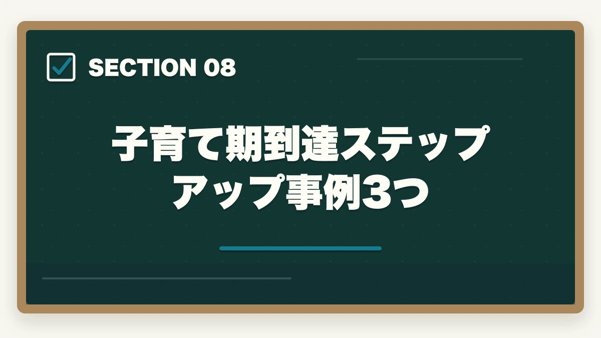 子育て期到達ステップアップ事例3つ｜の図解