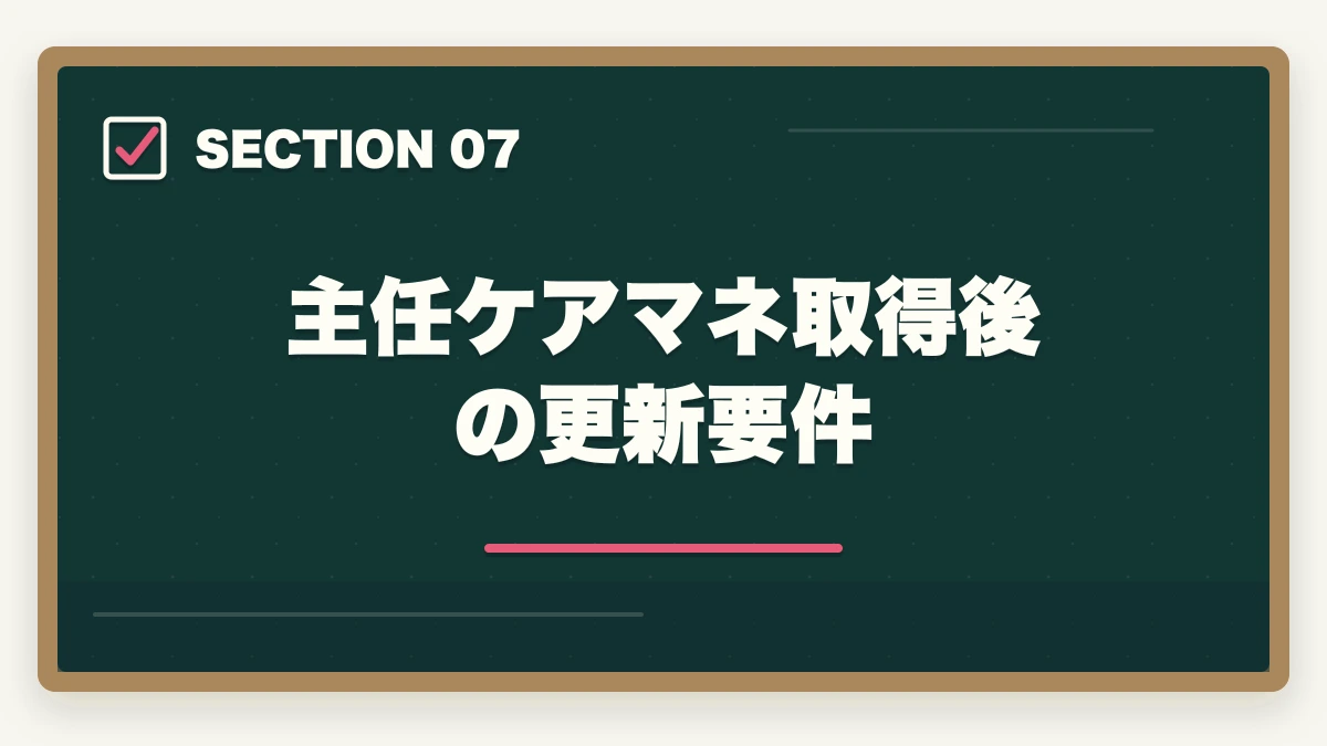 主任ケアマネ取得後の更新要件｜主任ケアマネジャー取得方法完全ガイド|要件・研修・年収アップ効果まで徹底解説の図解