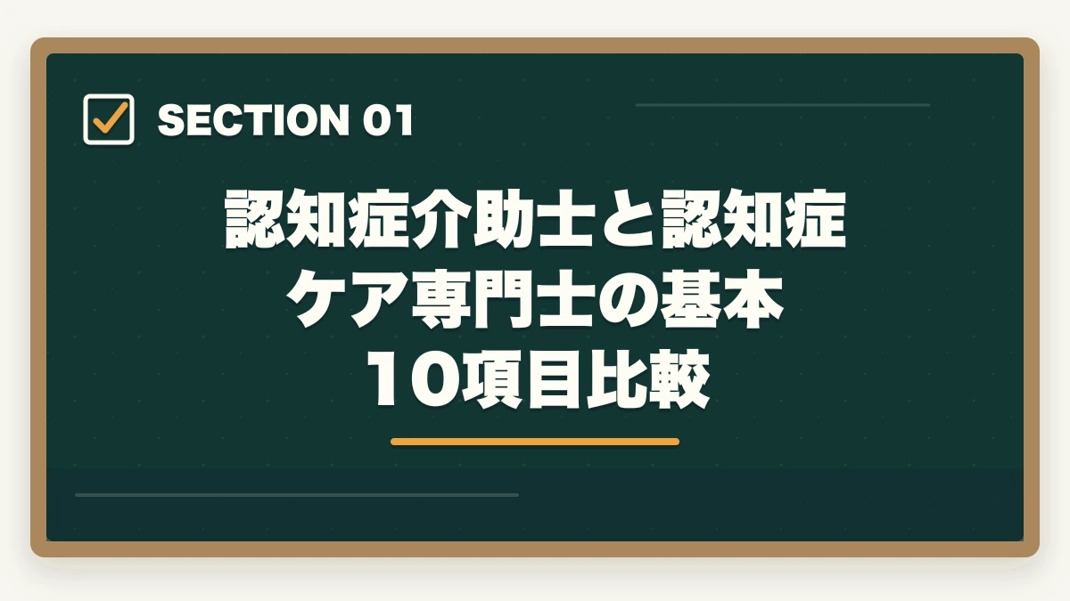 認知症介助士と認知症ケア専門士の基本10項目比較｜認知症介助士と認知症ケア専門士の違いは?入門と上位資格の徹底比較ガイドの図解