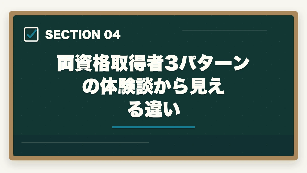 両資格取得者3パターンの体験談から見える違い｜認知症介助士と認知症ケア専門士の違いは?入門と上位資格の徹底比較ガイドの図解