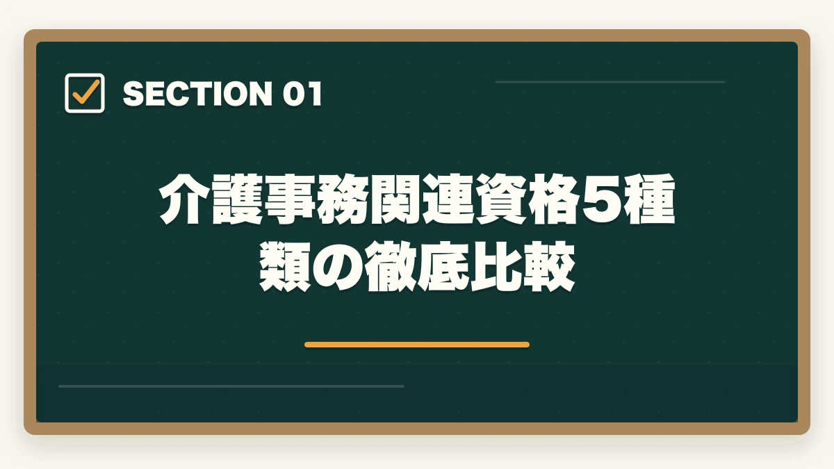 介護事務関連資格5種類の徹底比較｜介護事務の認定試験は5種類|違いと選び方を10年介護現場経験者が徹底比較の図解