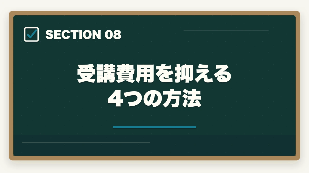 受講費用を抑える4つの方法｜介護福祉士実務者研修の取り方完全ガイド|450時間カリキュラム＋通信スクール7社比較【2026年】の図解