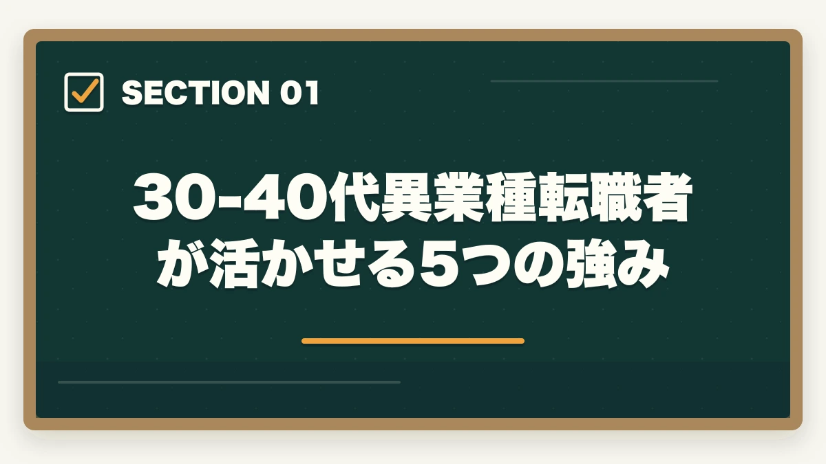 30-40代異業種転職者が活かせる5つの強み｜30-40代の異業種転職に調剤薬局事務|営業・販売・事務出身者のキャリア再構築ガイドの図解