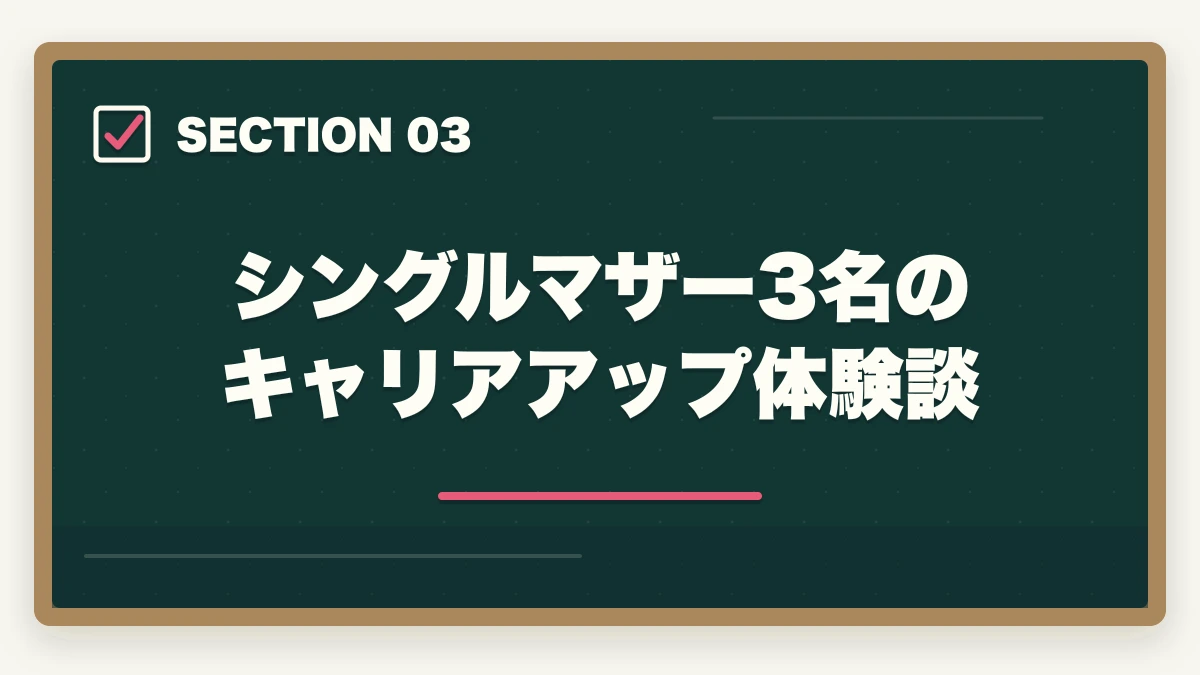 シングルマザー3名のキャリアアップ体験談｜シングルマザーは介護職員初任者研修で安定収入|3か月で取得・公的支援3制度ガイドの図解