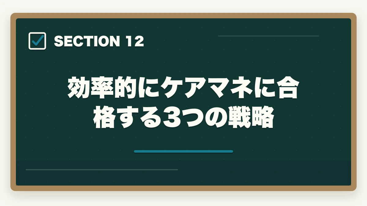 効率的にケアマネに合格する3つの戦略｜ケアマネジャー試験の合格率と難易度|10年介護経験者が過去5年データから合格戦略を解説【2026年】の図解