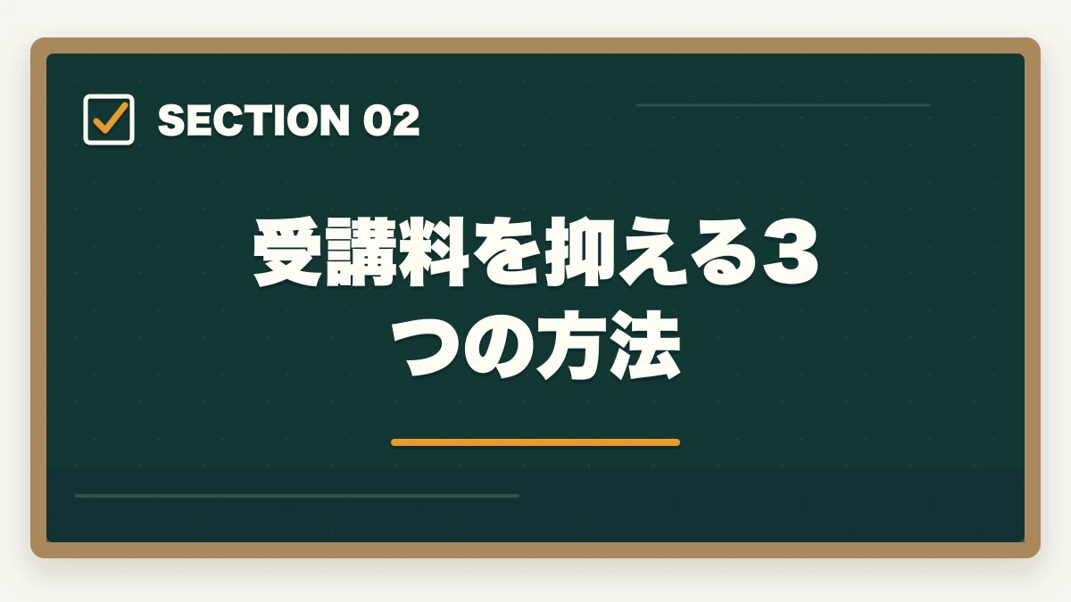 受講料を抑える3つの方法｜の図解
