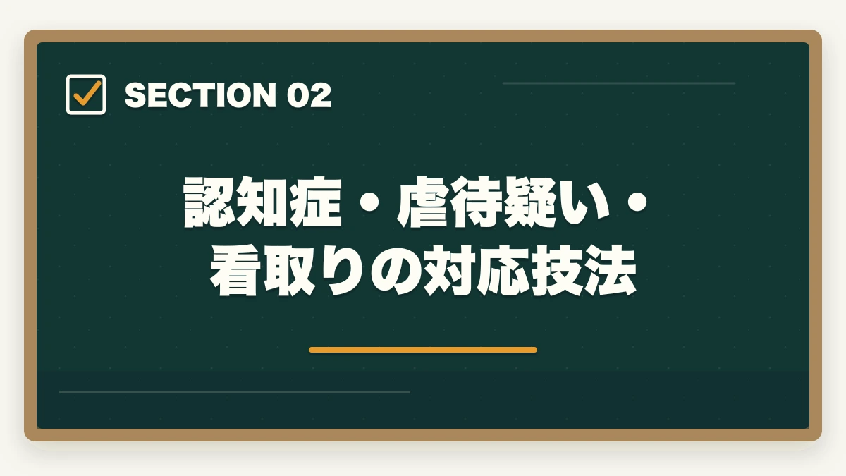 認知症・虐待疑い・看取りの対応技法｜ケアマネの困難ケース対応|認知症・虐待・看取り・複雑家族の実践技法+年収アップ事例の図解