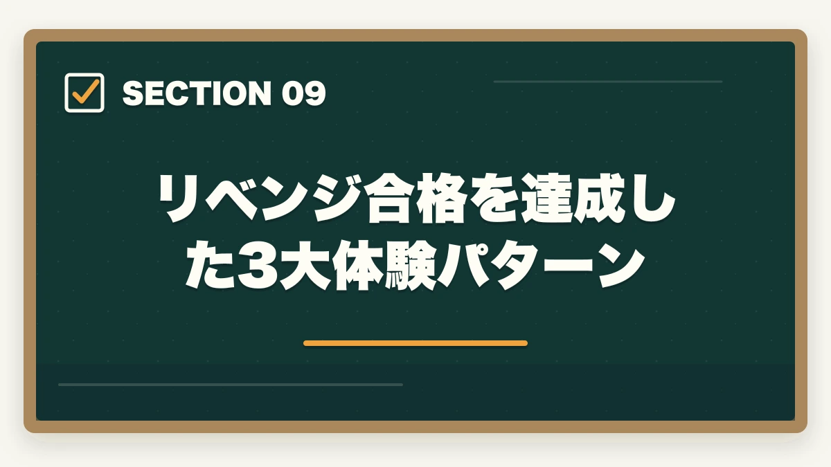 リベンジ合格を達成した3大体験パターン｜介護福祉士に1点足りなかった人のリベンジ合格法|2回目で受かる勉強戦略を10年介護経験者が解説の図解