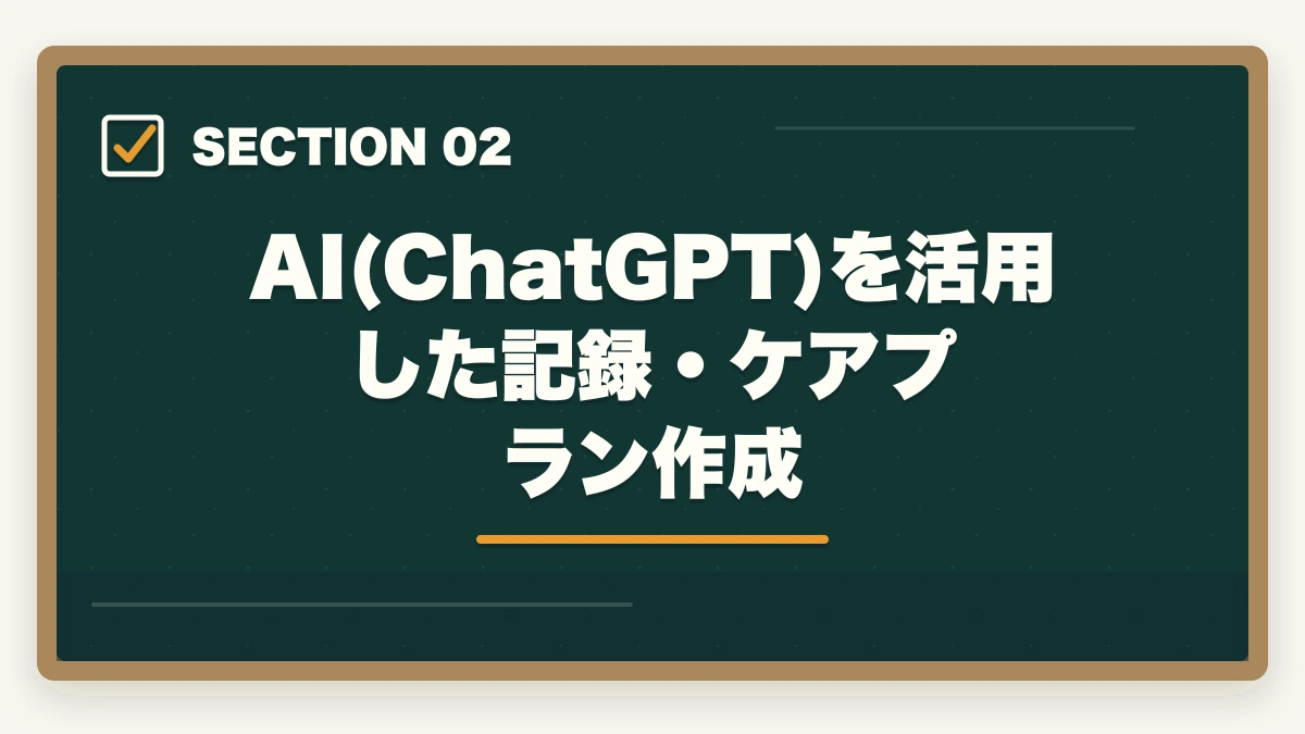 AI(ChatGPT)を活用した記録・ケアプラン作成｜ケアマネのICT・AI活用ガイド|ChatGPT活用+介護DX推進で業務効率2倍の図解