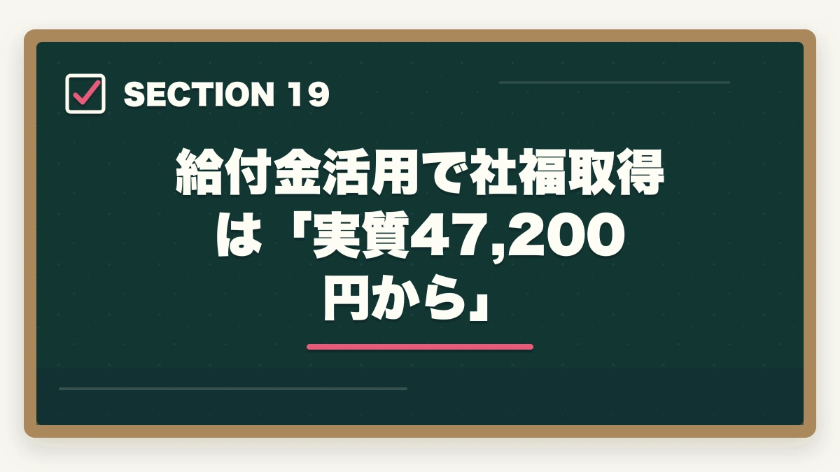 給付金活用で社福取得は「実質47,200円から」｜の図解