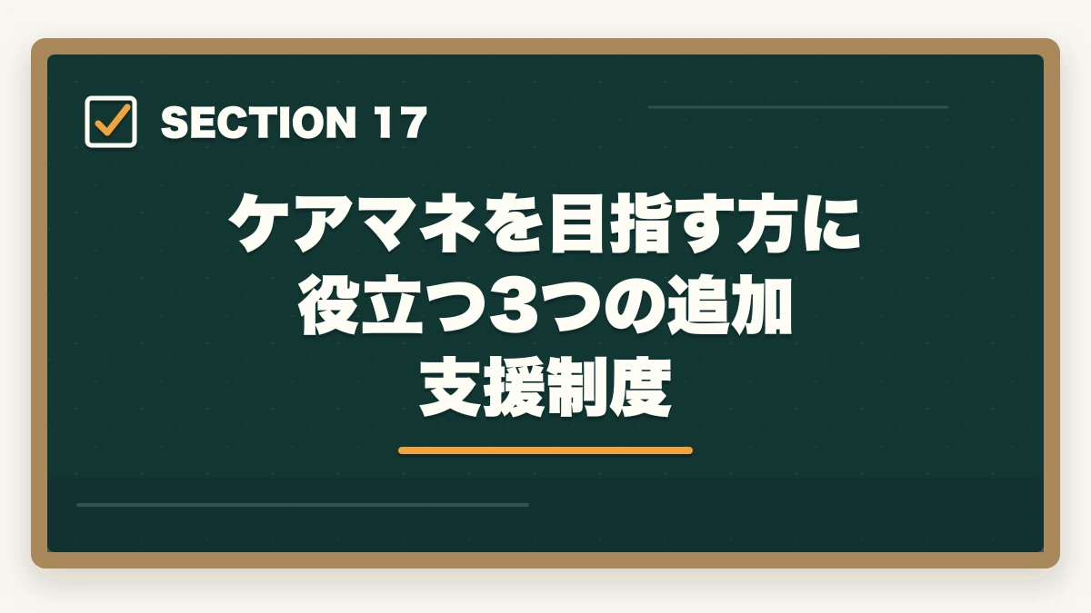 ケアマネを目指す方に役立つ3つの追加支援制度|ケアマネジャーの教育訓練給付金でいくら戻る?ユーキャン・大原・三幸福祉の実質負担額完全比較の図解