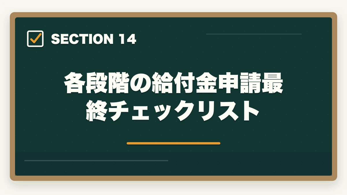 各段階の給付金申請最終チェックリスト|介護初任者研修・実務者研修の教育訓練給付金完全ガイド|3段階で最大55,960円還元する戦略の図解