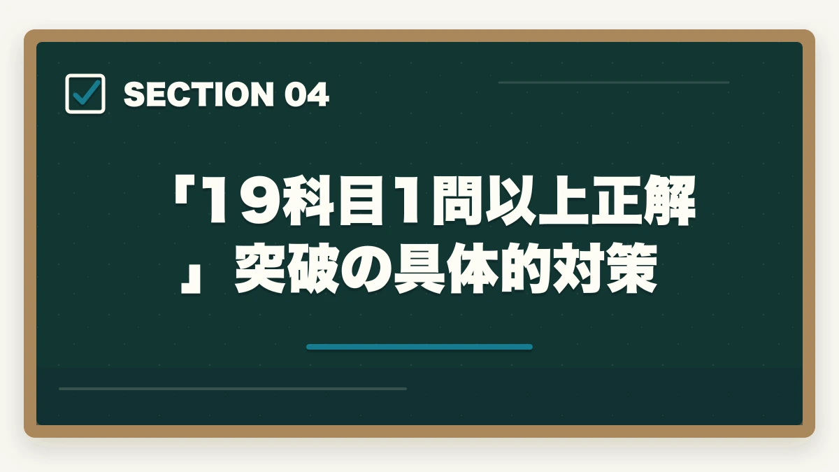 「19科目1問以上正解」突破の具体的対策｜社会福祉士国家試験に1点足りなかった人のリベンジ合格法|10年介護経験者が19科目バランス対策を解説の図解