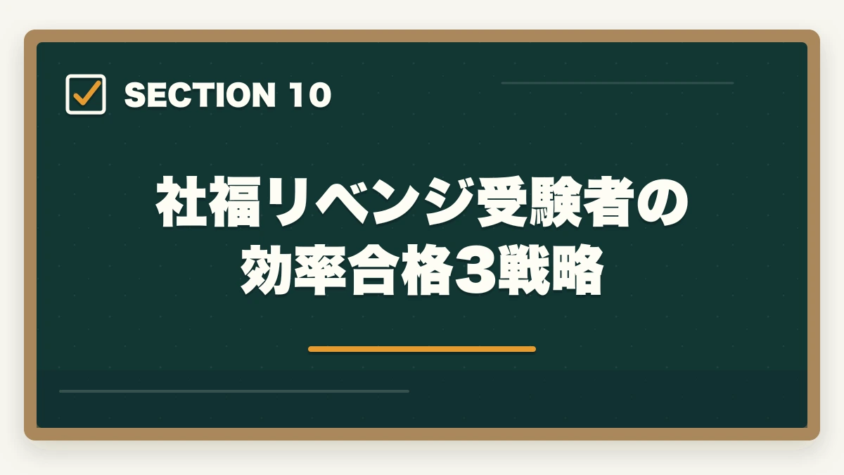 社福リベンジ受験者の効率合格3戦略｜社会福祉士国家試験に1点足りなかった人のリベンジ合格法|10年介護経験者が19科目バランス対策を解説の図解