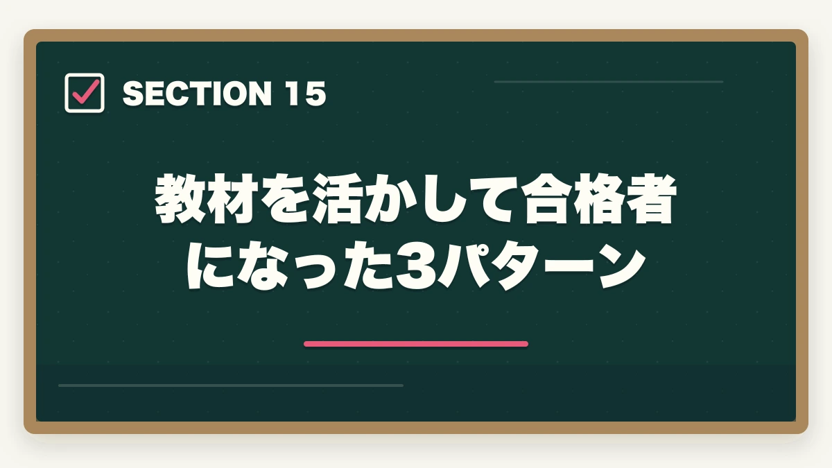 教材を活かして合格者になった3パターン|ユーキャン介護福祉士の教材中身レビュー|テキスト4冊+問題集+添削3回を10年経験者が徹底検証の図解