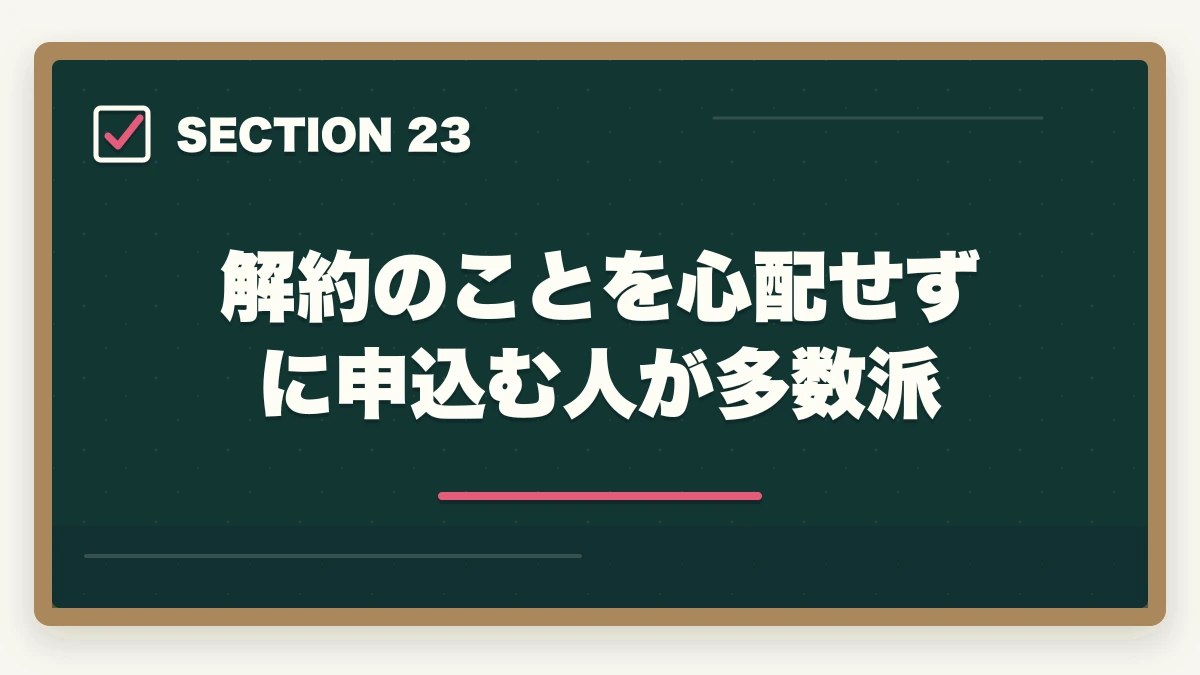 解約のことを心配せずに申込む人が多数派|ユーキャン介護福祉士のキャンセル・返金・解約完全ガイド|8日以内クーリングオフ可能の図解
