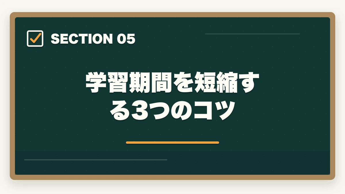 学習期間を短縮する3つのコツ|ユーキャン介護福祉士は何ヶ月で取れる?最短3ヶ月から1年までの学習期間別合格戦略の図解