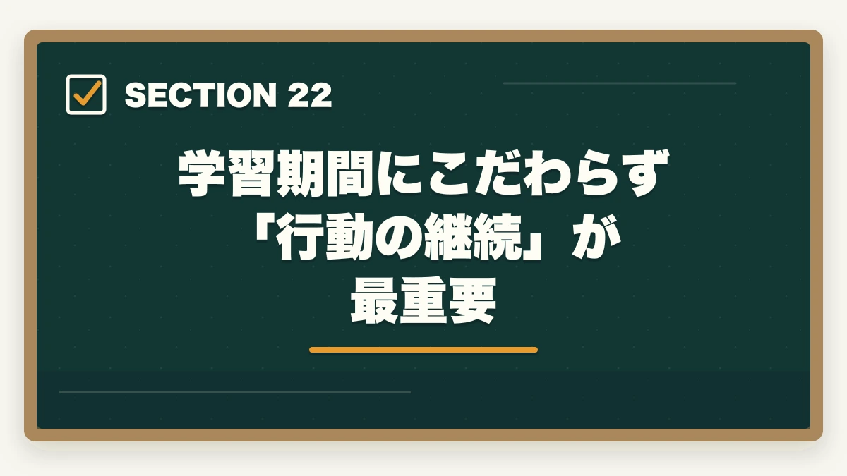 学習期間にこだわらず「行動の継続」が最重要|ユーキャン介護福祉士は何ヶ月で取れる?最短3ヶ月から1年までの学習期間別合格戦略の図解