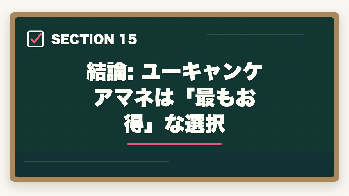 結論: ユーキャンケアマネは「最もお得」な選択｜ユーキャンケアマネを最もお得に取得する完全ガイド|月々3,900円+給付金で実質約4.3万円の図解