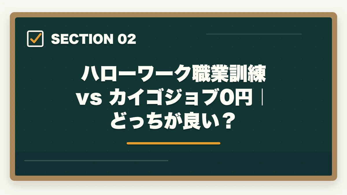 ハローワーク職業訓練 vs カイゴジョブ0円｜どっちが良い？｜介護初任者研修をハローワーク職業訓練で無料取得する完全ガイドの図解