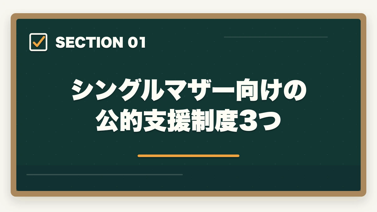シングルマザー向けの公的支援制度3つ｜介護福祉士をシングルマザーが取得する完全ガイドの図解