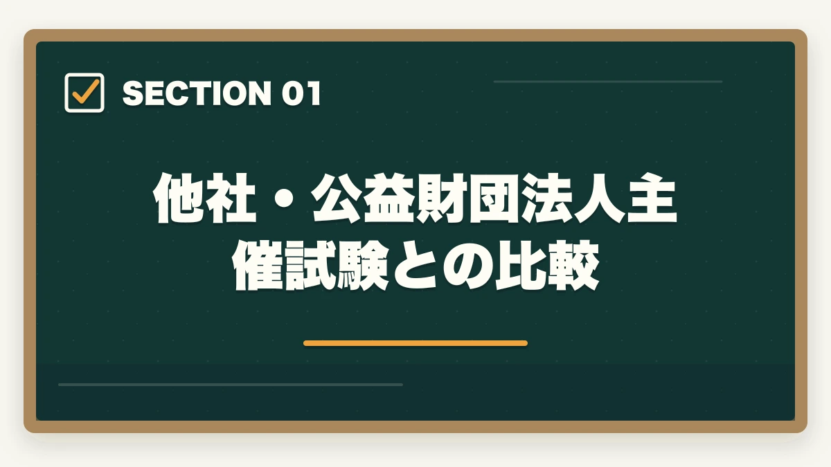 他社・公益財団法人主催試験との比較｜ユーキャン認知症介助士の教材中身レビュー|テキスト2冊+副教材4種+在宅検定を10年経験者が徹底評価の図解