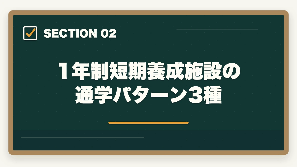 1年制短期養成施設の通学パターン3種｜社会福祉士の短期養成施設1年制を完全比較の図解