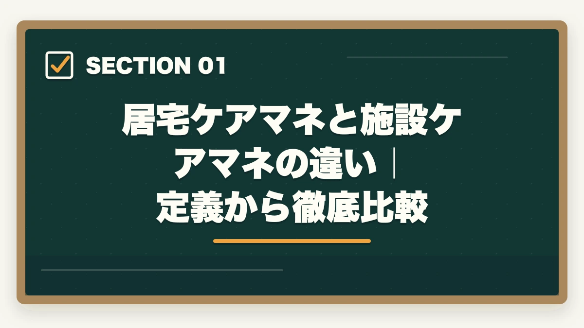 居宅ケアマネと施設ケアマネの違い｜定義から徹底比較｜ケアマネジャーの居宅と施設の違い完全比較の図解