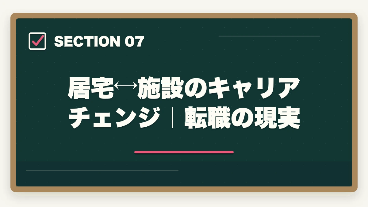 居宅↔施設のキャリアチェンジ｜転職の現実｜ケアマネジャーの居宅と施設の違い完全比較の図解