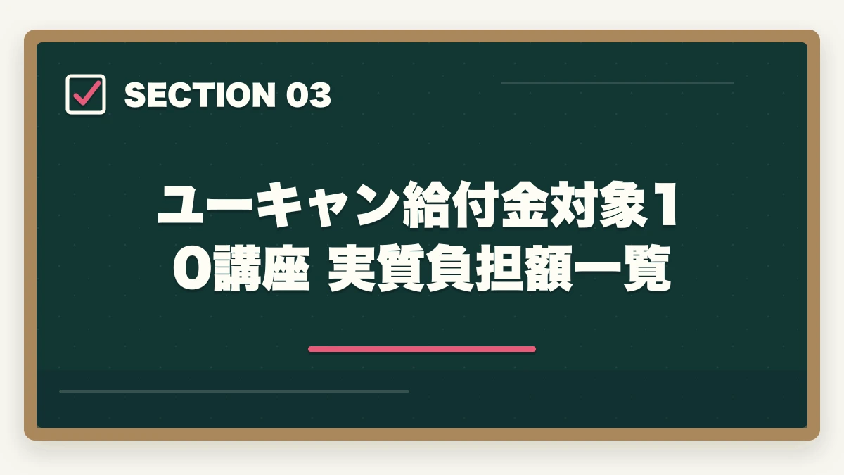 ユーキャン給付金対象10講座 実質負担額一覧|教育訓練給付金で介護・医療資格を取る完全ガイド|ユーキャン9講座の実質負担額とハローワーク申請手順の図解