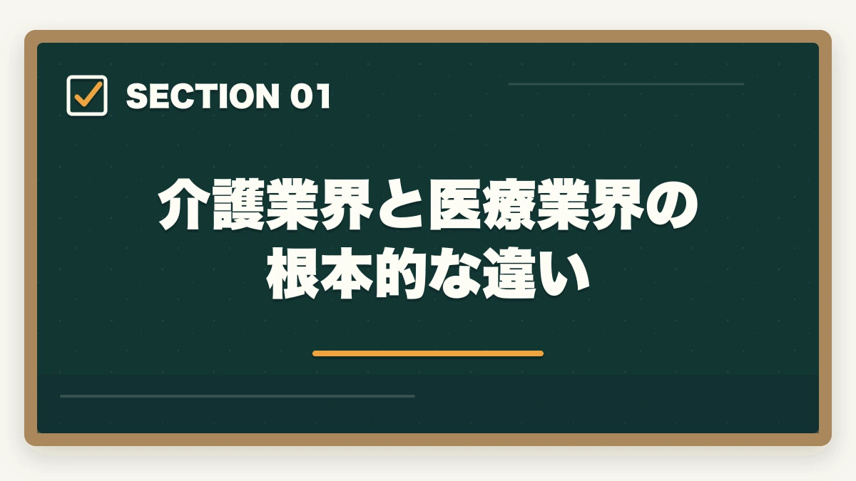 介護業界と医療業界の根本的な違い｜介護資格と医療資格どちらを取るべき?|業界の違い・年収・将来性を10年経験者が解説の図解