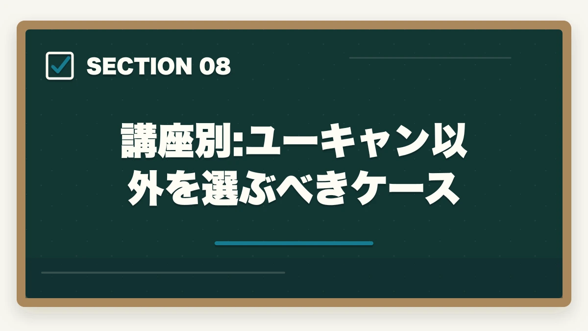 講座別:ユーキャン以外を選ぶべきケース｜ユーキャン通信講座の正直なデメリット5選|10年経験者が解説する選ばない方が良いケースと代替策の図解