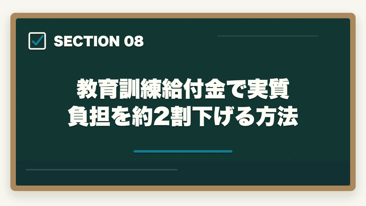 教育訓練給付金で実質負担を約2割下げる方法｜介護福祉士 通信講座 50代主婦の一発合格ロードマップ|10年経験者が解説する6か月最短合格法の図解