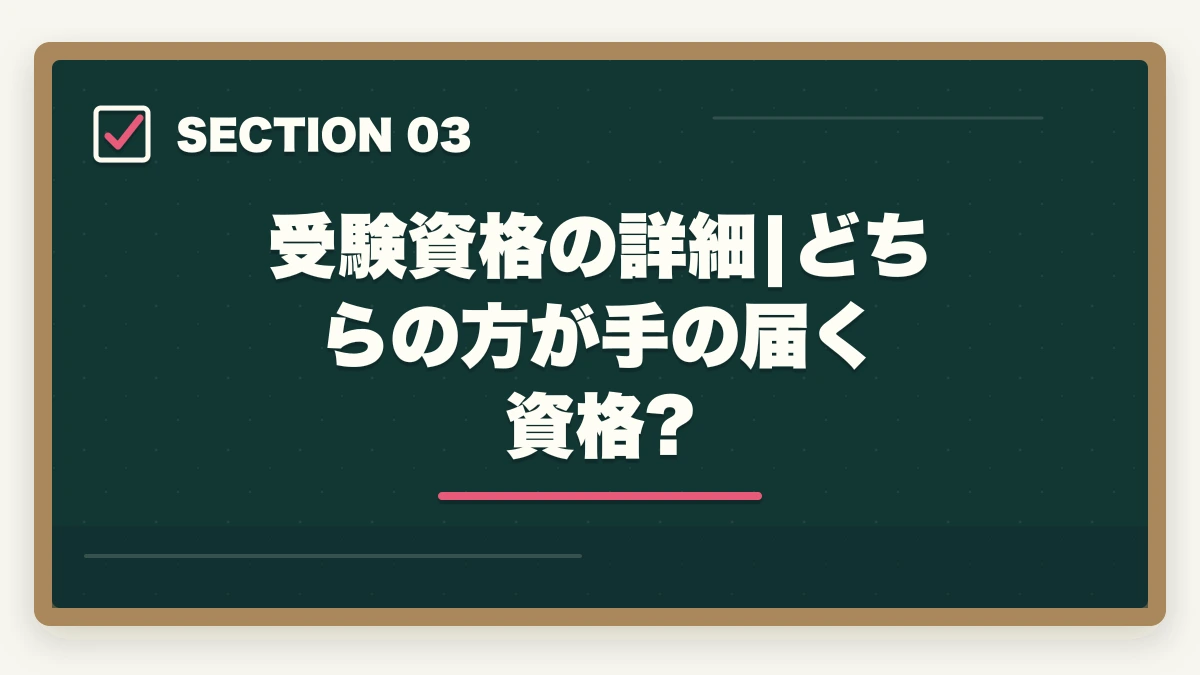 受験資格の詳細|どちらの方が手の届く資格?|ケアマネと社会福祉士どっちを取るべき?5軸完全比較とタイプ別判断の図解