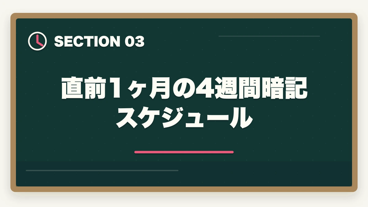 直前1ヶ月の4週間暗記スケジュール｜介護福祉士試験の直前1ヶ月暗記法完全ガイドの図解