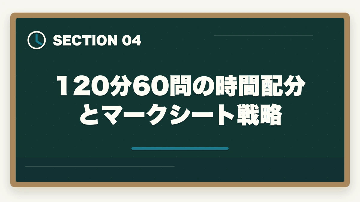 120分60問の時間配分とマークシート戦略｜ケアマネ試験5択問題の解き方完全ガイドの図解