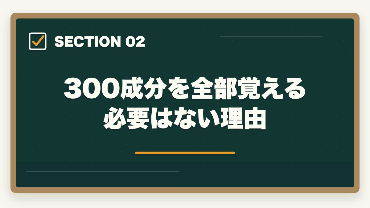 300成分を全部覚える必要はない理由｜登録販売者試験第3章主要成分の暗記法完全ガイドの図解
