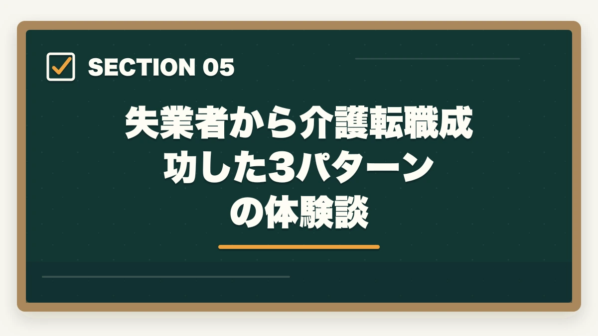 失業者から介護転職成功した3パターンの体験談｜初任者研修と給付金・失業保険の併用完全ガイドの図解