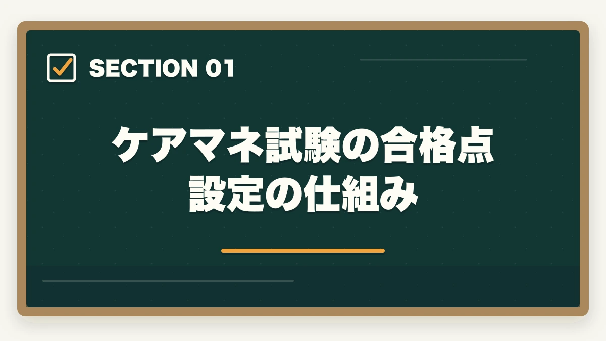 ケアマネ試験の合格点設定の仕組み｜ケアマネ試験の合格点推移と難易度予測の図解