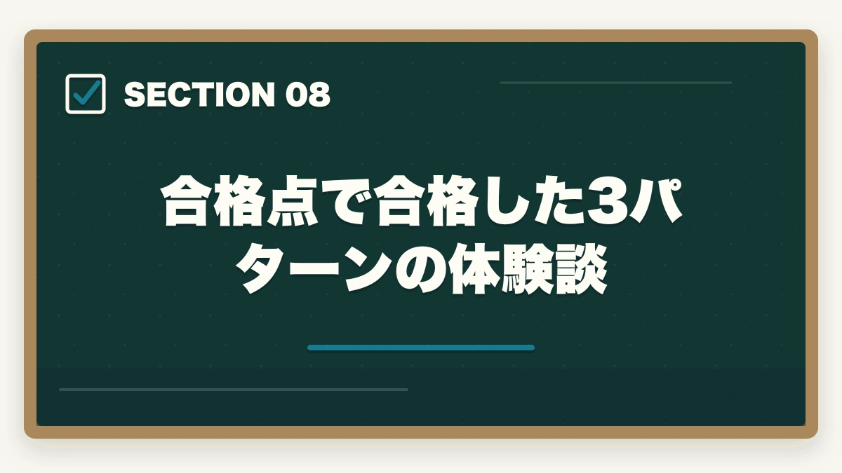 合格点で合格した3パターンの体験談｜ケアマネ試験の合格点推移と難易度予測の図解
