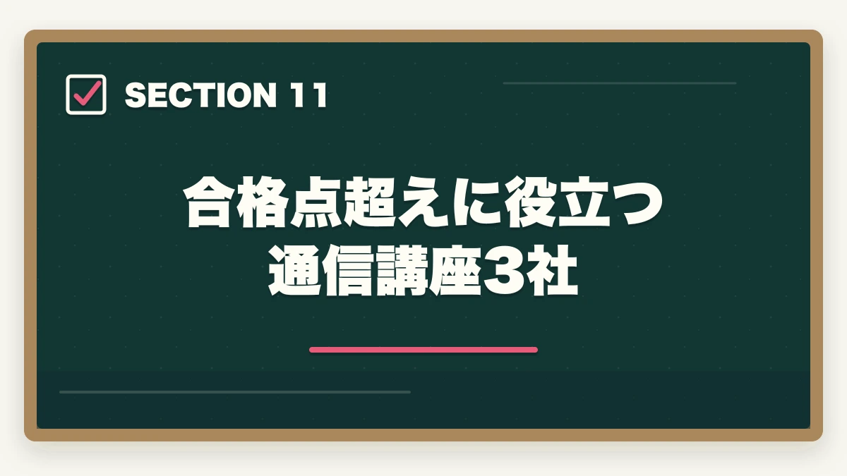 合格点超えに役立つ通信講座3社｜ケアマネ試験の合格点推移と難易度予測の図解