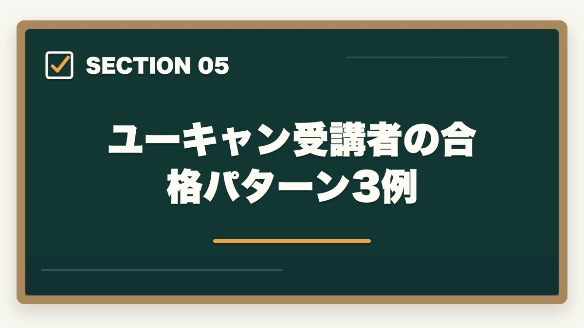 ユーキャン受講者の合格パターン3例｜ケアマネジャーのユーキャン評判|10年介護経験者が見たメリット・デメリット【2026年】の図解