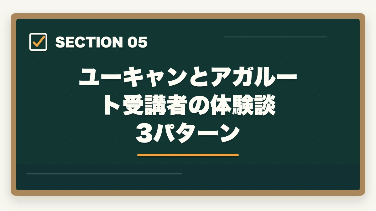 ユーキャンとアガルート受講者の体験談3パターン｜社会福祉士のユーキャンとアガルートを徹底比較の図解