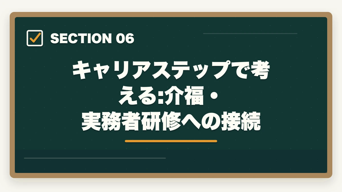 キャリアステップで考える:介福・実務者研修への接続｜介護職員初任者研修のニチイと三幸福祉カレッジを徹底比較の図解