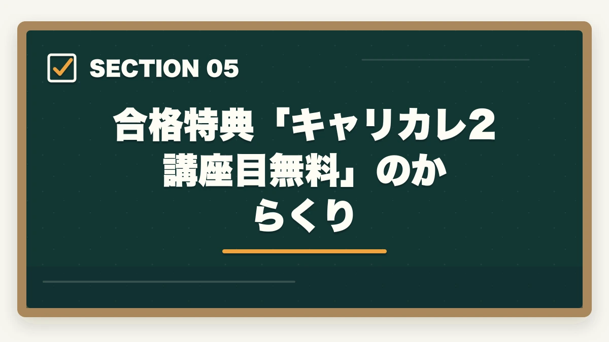 合格特典「キャリカレ2講座目無料」のからくり｜登録販売者のユーキャンとキャリカレを徹底比較の図解