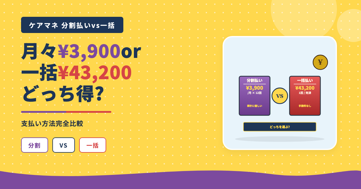 ケアマネ分割払いvs一括月3900円43200円