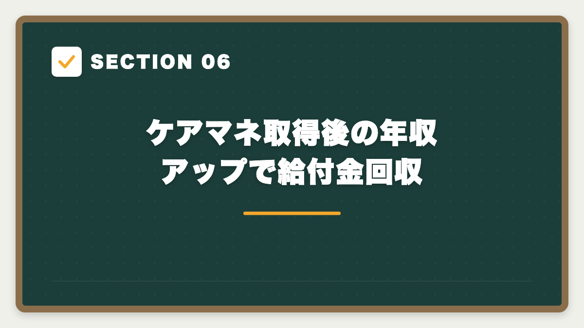 SECTION 06 ケアマネ取得後の年収アップで給付金回収