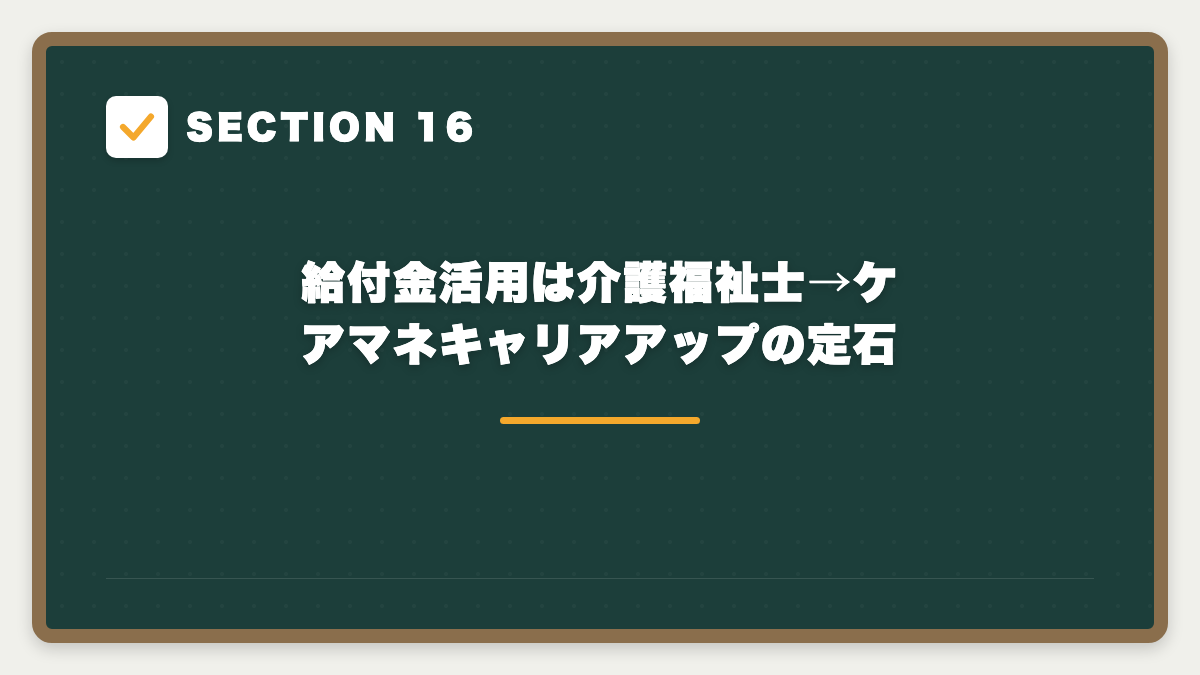 SECTION 16 給付金活用は介護福祉士→ケアマネキャリアアップの定石