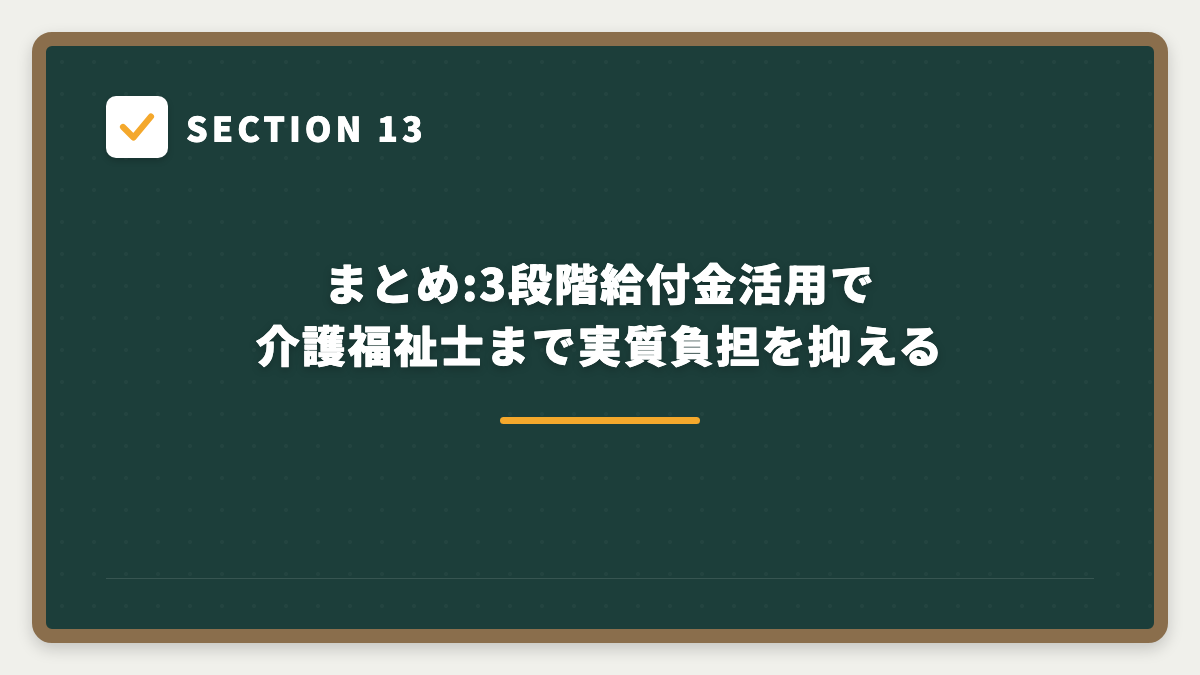 SECTION 13 まとめ:3段階給付金活用で介護福祉士まで実質負担を抑える