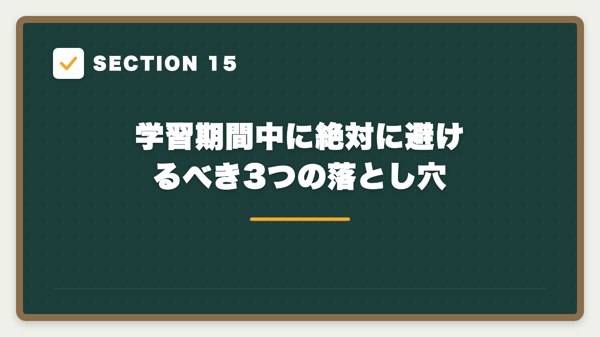 SECTION 15 学習期間中に絶対に避けるべき3つの落とし穴